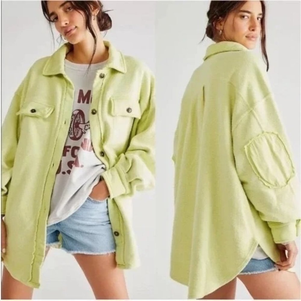 Free People Oversized Shacket in Light Lime Green